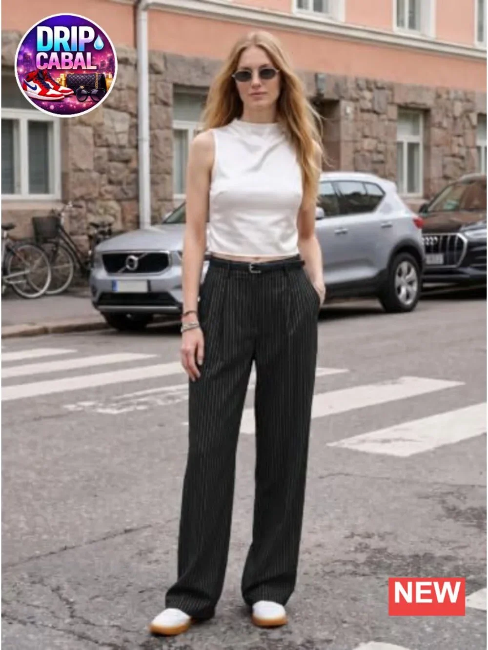 High Waisted Pinstripe Wide Leg Slacks for Women Business Casual Dress Pants